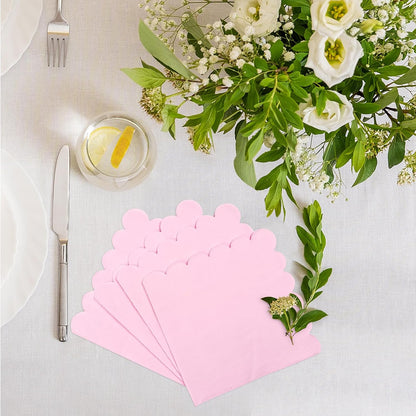 3-ply Cocktail Napkins, 5 x 5 Inch100pcs Scalloped Beverage Napkins Disposable Paper Napkins Dessert Napkins for Bridal Anniversary Baby Shower Birthday Wedding Party Supplies (pink)