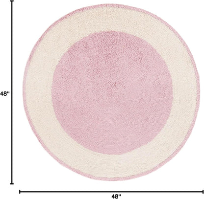 Washable Rug Easy Care Collection - 4' Round, Ivory & Pink, Handmade Cotton, Easy to Clean, Ideal for Foyer, Kitchen, Nursery, Office, Bedroom (ECR220U)