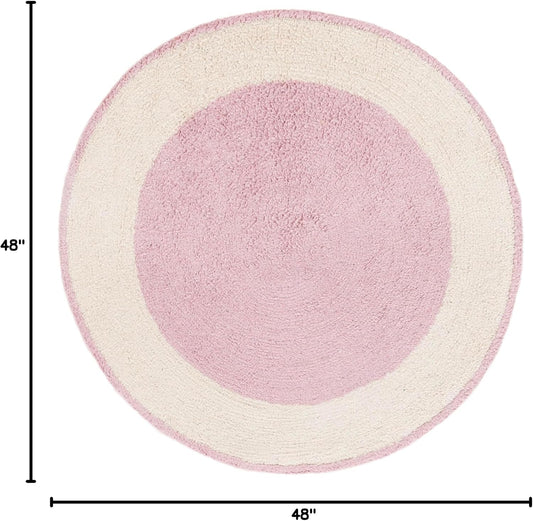 Washable Rug Easy Care Collection - 4' Round, Ivory & Pink, Handmade Cotton, Easy to Clean, Ideal for Foyer, Kitchen, Nursery, Office, Bedroom (ECR220U)