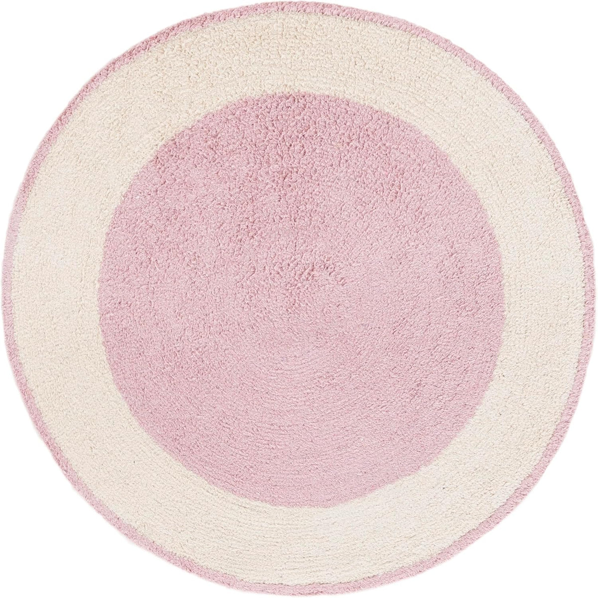 Washable Rug Easy Care Collection - 4' Round, Ivory & Pink, Handmade Cotton, Easy to Clean, Ideal for Foyer, Kitchen, Nursery, Office, Bedroom (ECR220U)