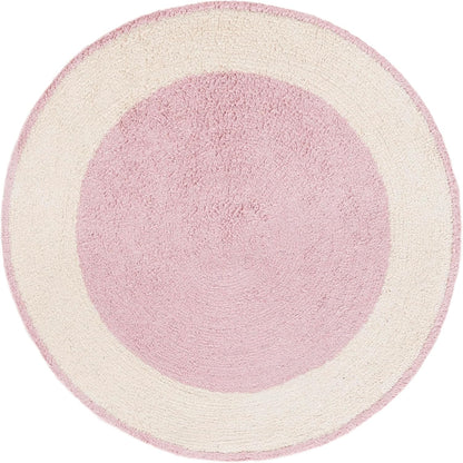 Washable Rug Easy Care Collection - 4' Round, Ivory & Pink, Handmade Cotton, Easy to Clean, Ideal for Foyer, Kitchen, Nursery, Office, Bedroom (ECR220U)