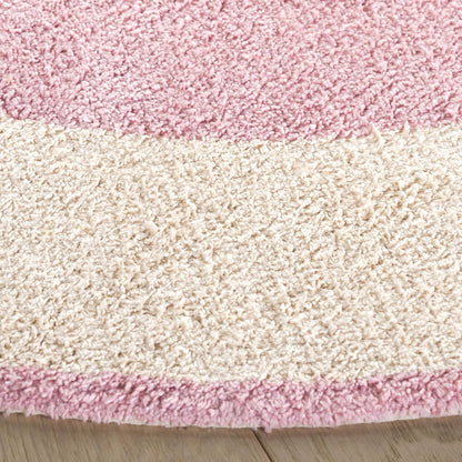 Washable Rug Easy Care Collection - 4' Round, Ivory & Pink, Handmade Cotton, Easy to Clean, Ideal for Foyer, Kitchen, Nursery, Office, Bedroom (ECR220U)