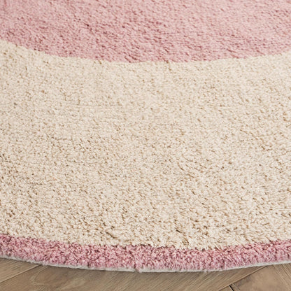 Washable Rug Easy Care Collection - 4' Round, Ivory & Pink, Handmade Cotton, Easy to Clean, Ideal for Foyer, Kitchen, Nursery, Office, Bedroom (ECR220U)