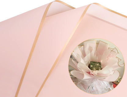 20 Sheets Gold Edge Flower Wrapping Paper,Waterproof Fresh Flower Packing Material Florist Bouquet Supplies DIY Craft Gift Packing,Pink