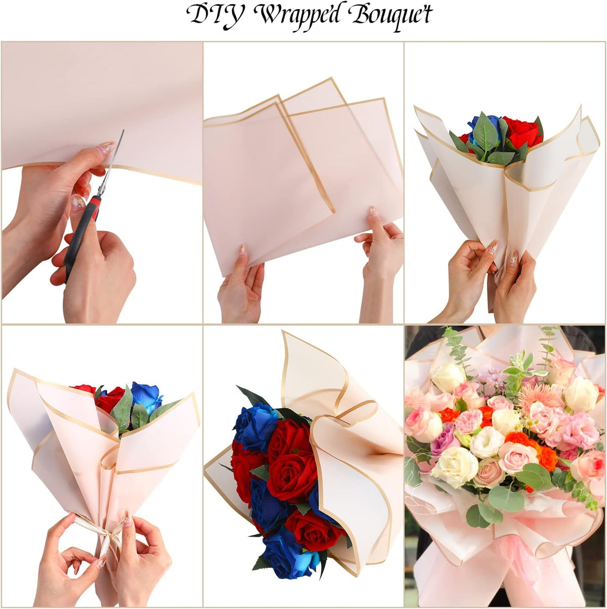20 Sheets Gold Edge Flower Wrapping Paper,Waterproof Fresh Flower Packing Material Florist Bouquet Supplies DIY Craft Gift Packing,Pink