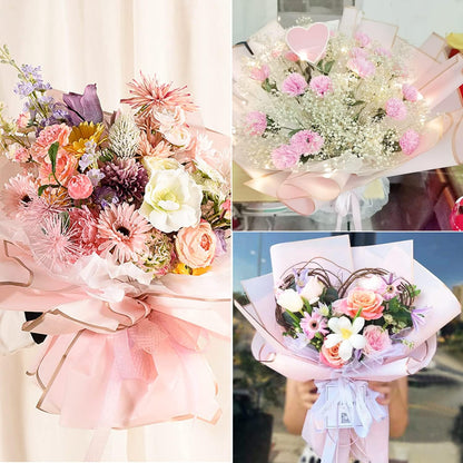 20 Sheets Gold Edge Flower Wrapping Paper,Waterproof Fresh Flower Packing Material Florist Bouquet Supplies DIY Craft Gift Packing,Pink