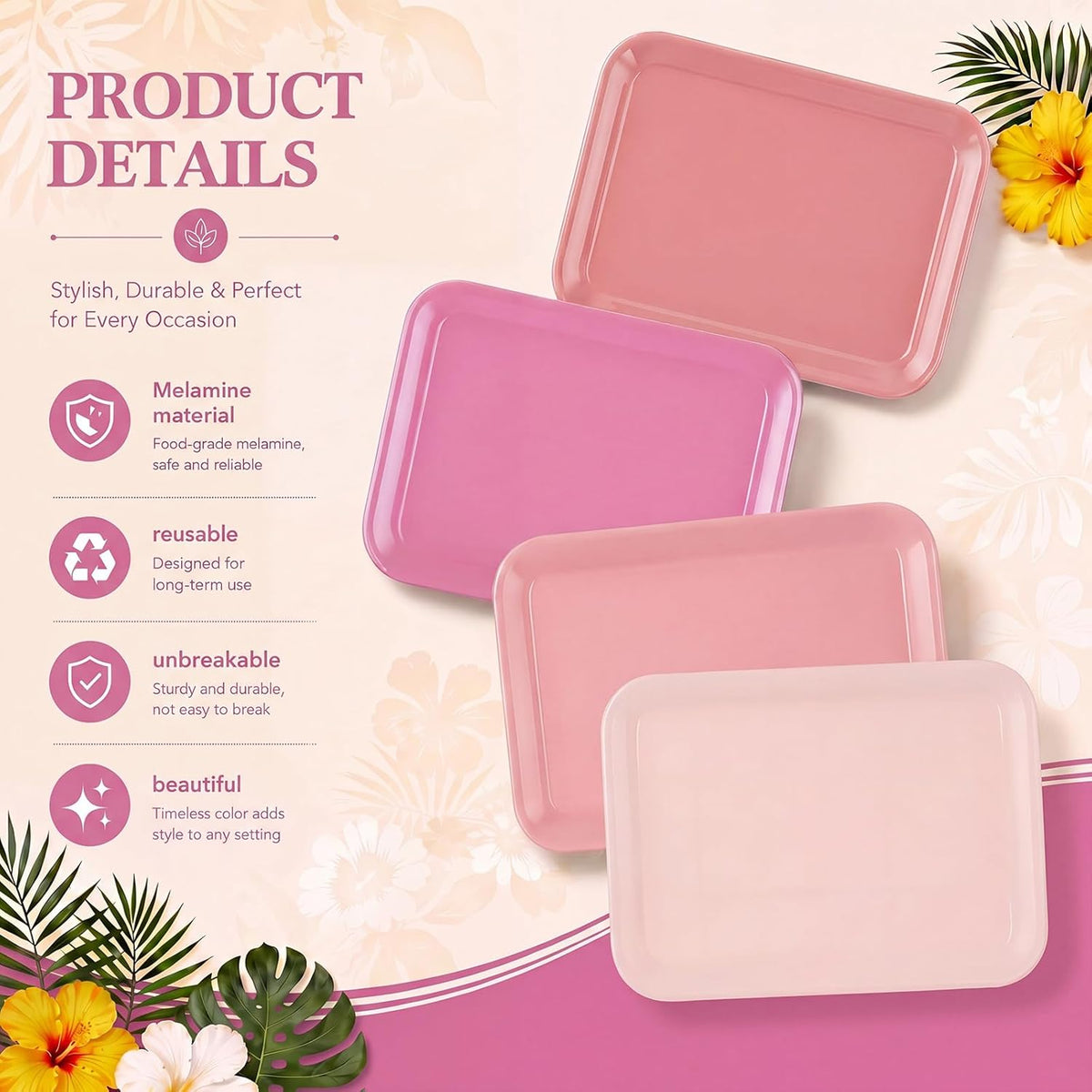 4 Pieces Wedding Serving Trays Melamine Platters