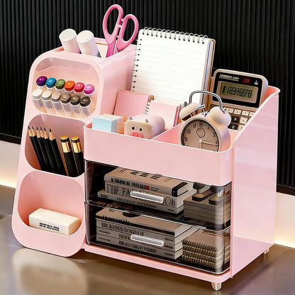 Makeup Organizer Countertop, Spacious Cosmetic Display Case with Makeup Brush Holder, Perfect Vanity Bathroom Organizer and Storage, Pink