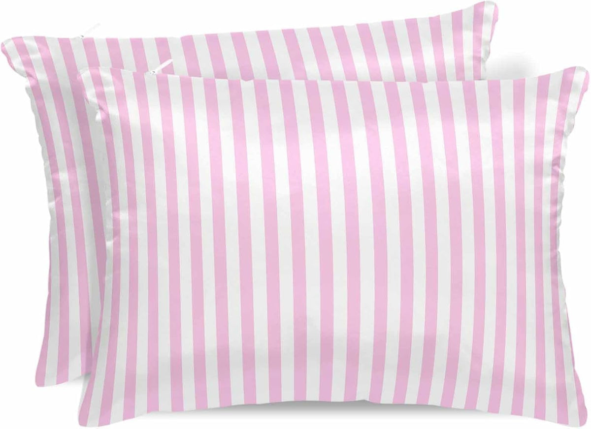 Satin Pillowcases King Size, Pink Stripes Silk Pillow Cases for Hair and Skin with Zipper 2 Pack, Modern Minimalist Horizontal Ombre Lines Smooth Throw Pillow Covers for Sleeping, 20"x36"