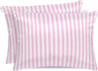 Satin Pillowcases King Size, Pink Stripes Silk Pillow Cases for Hair and Skin with Zipper 2 Pack, Modern Minimalist Horizontal Ombre Lines Smooth Throw Pillow Covers for Sleeping, 20"x36"