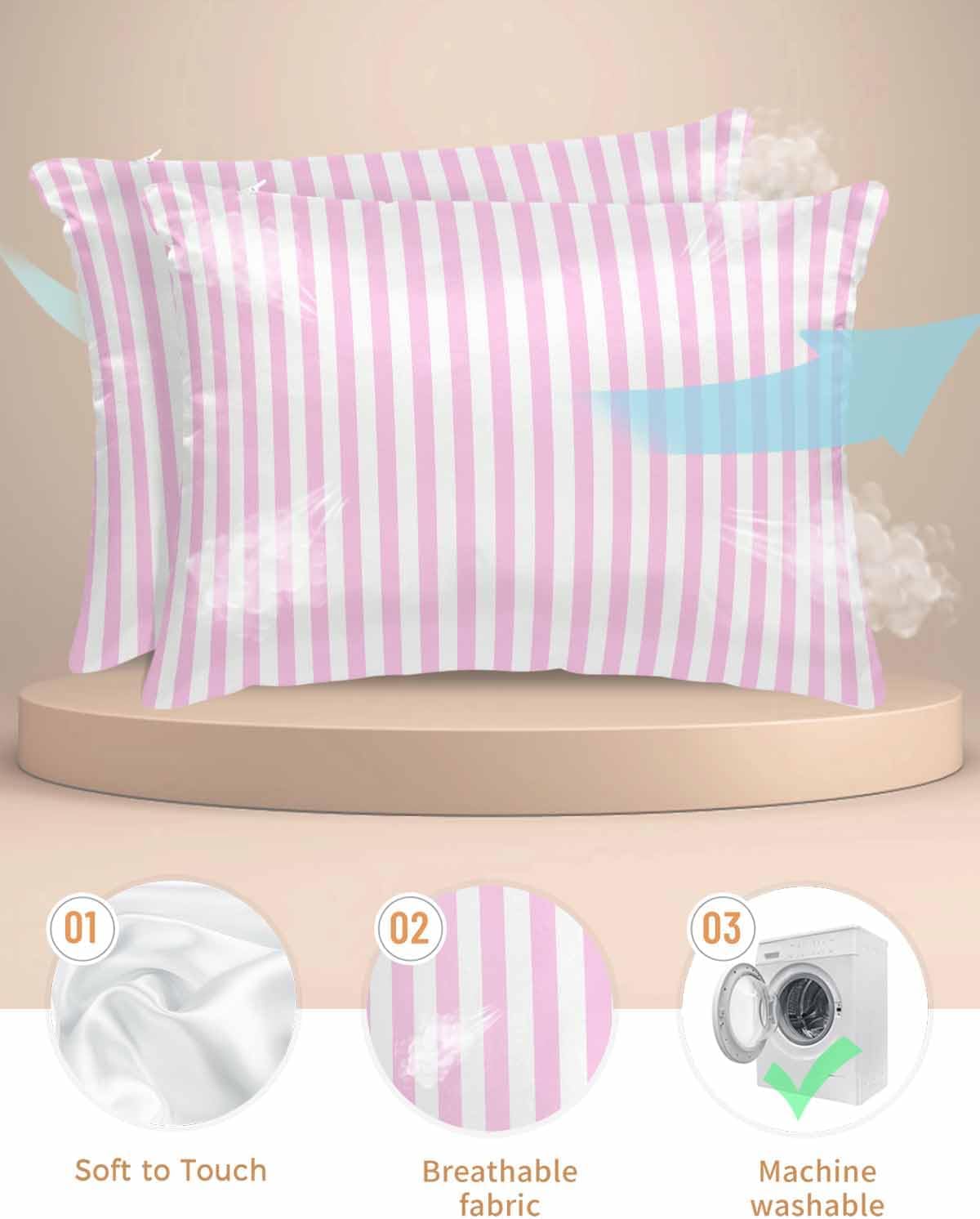 Satin Pillowcases King Size, Pink Stripes Silk Pillow Cases for Hair and Skin with Zipper 2 Pack, Modern Minimalist Horizontal Ombre Lines Smooth Throw Pillow Covers for Sleeping, 20"x36"