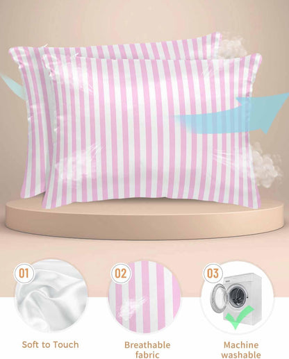Satin Pillowcases King Size, Pink Stripes Silk Pillow Cases for Hair and Skin with Zipper 2 Pack, Modern Minimalist Horizontal Ombre Lines Smooth Throw Pillow Covers for Sleeping, 20"x36"