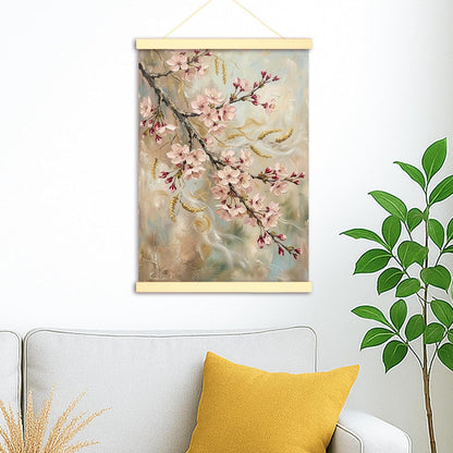 Cherries Blossom Canvas Hanging Poster Wall Art, Floral Romantic Branch Leaves Spring Peach Wall Hanging Posters Home Classroom Office Cubicle Decor 16x24 Inches