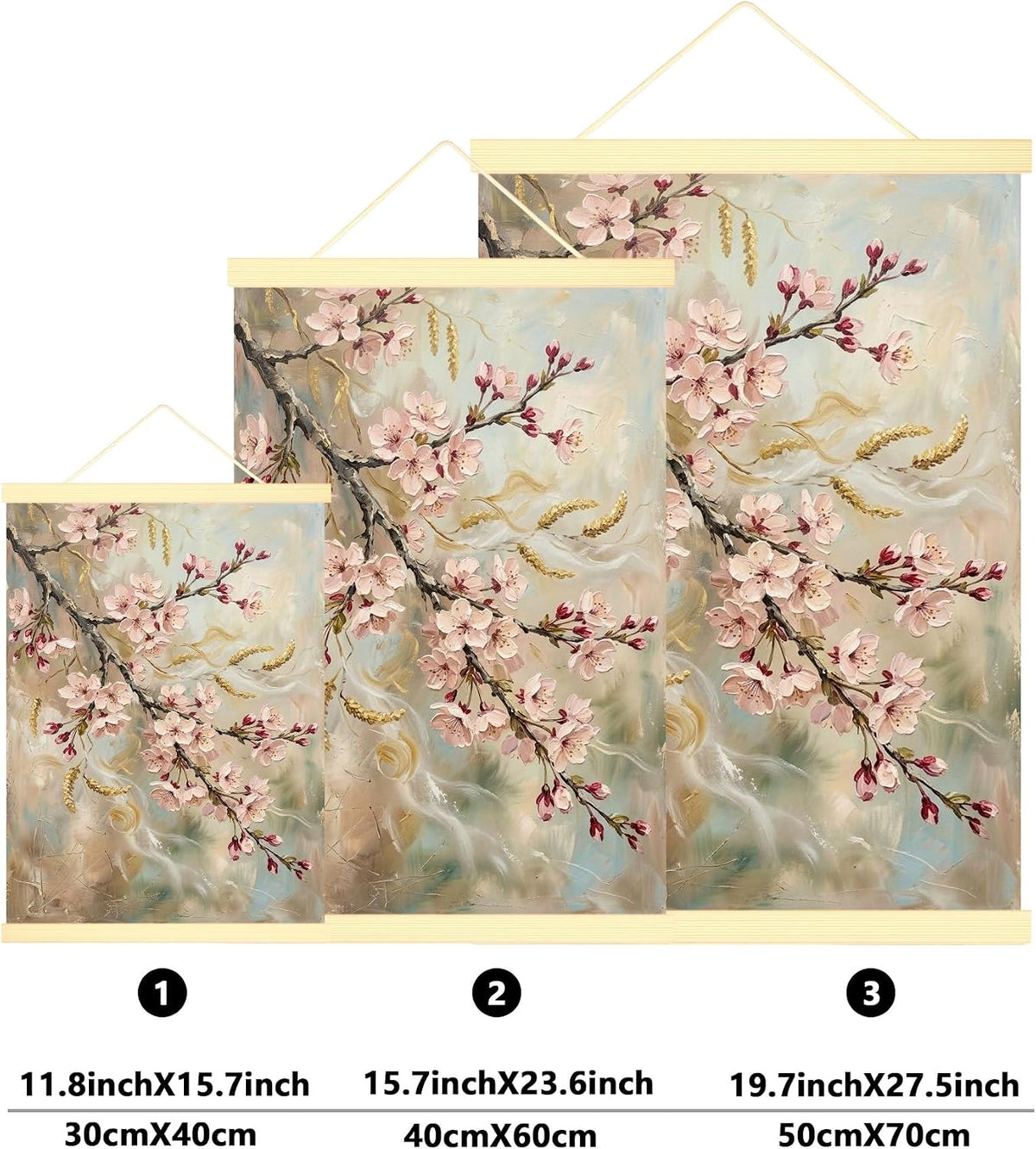Cherries Blossom Canvas Hanging Poster Wall Art, Floral Romantic Branch Leaves Spring Peach Wall Hanging Posters Home Classroom Office Cubicle Decor 16x24 Inches