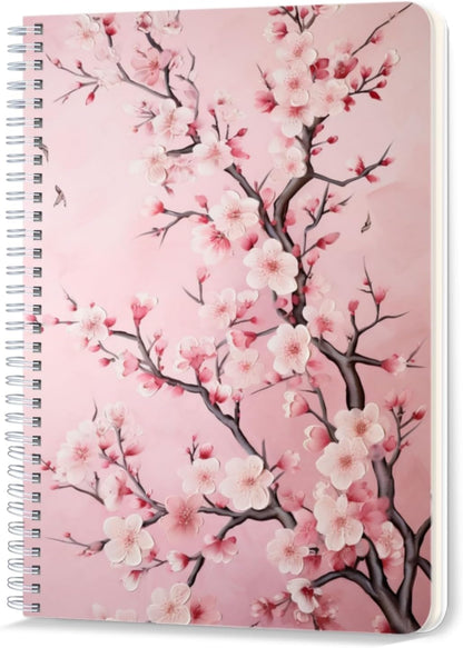 Lined Spiral Journal Notebook,100 Pages,5.71x 8.26 inches College Ruled Paper Double-Wire Spiral Notebook for Study and Notes - Pink Cherry Flowers Blossom