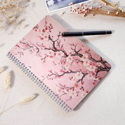 Lined Spiral Journal Notebook,100 Pages,5.71x 8.26 inches College Ruled Paper Double-Wire Spiral Notebook for Study and Notes - Pink Cherry Flowers Blossom