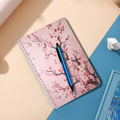 Lined Spiral Journal Notebook,100 Pages,5.71x 8.26 inches College Ruled Paper Double-Wire Spiral Notebook for Study and Notes - Pink Cherry Flowers Blossom