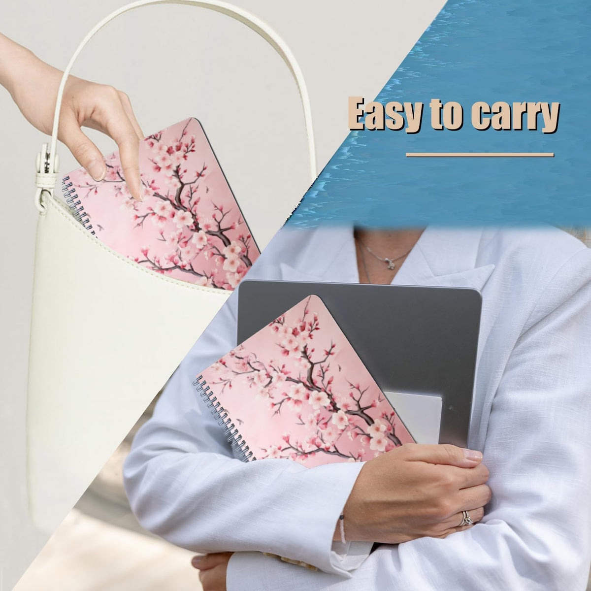 Lined Spiral Journal Notebook,100 Pages,5.71x 8.26 inches College Ruled Paper Double-Wire Spiral Notebook for Study and Notes - Pink Cherry Flowers Blossom
