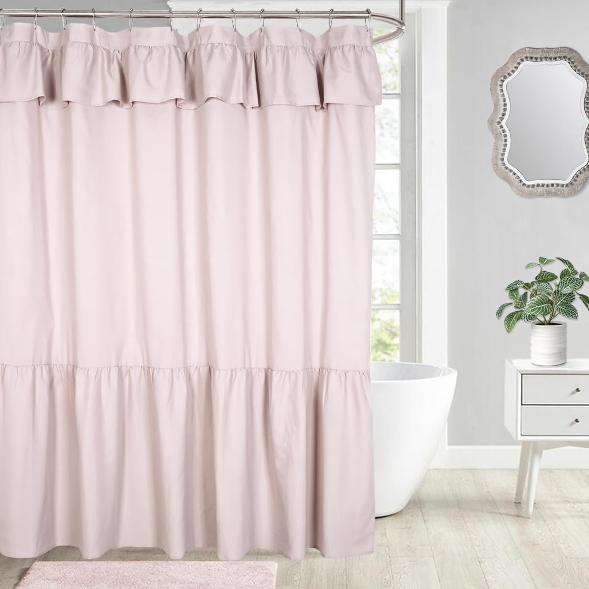 Ruffled Farmhouse Shower Curtain, Blush Pink, 72“W x72”L