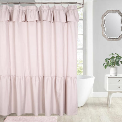 Ruffled Farmhouse Shower Curtain, Blush Pink, 72“W x72”L