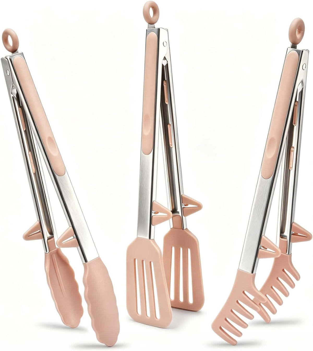12" Kitchen Tongs for cooking with Silicone Tips, 3Pcs Serving Tongs, Pink