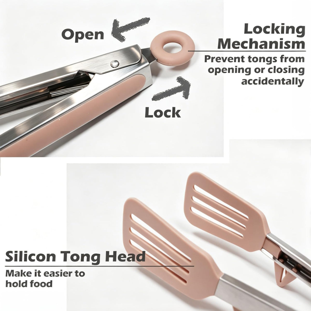 12" Kitchen Tongs for cooking with Silicone Tips, 3Pcs Serving Tongs, Pink