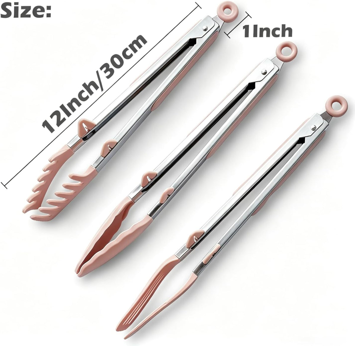 12" Kitchen Tongs for cooking with Silicone Tips, 3Pcs Serving Tongs, Pink