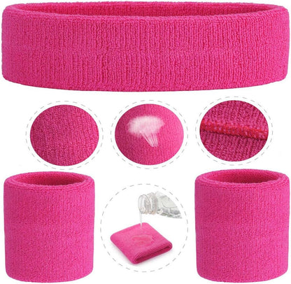 Sweatband Set Sports Headband Wristband Set Sweatbands Terry Cloth Wristband Wrist Sweatband Headbands Moisture Wicking Sweat Absorbing Head Band