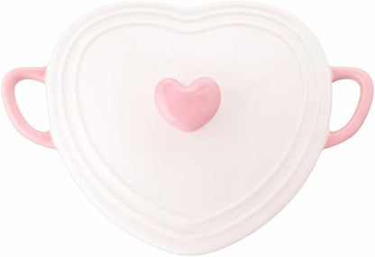 Heart Mini Cocotte Lidded Ramekins, Set of 2, Ceramic Souffle & Baking Dishes, Mini Dutch Oven (Pink Hearts)