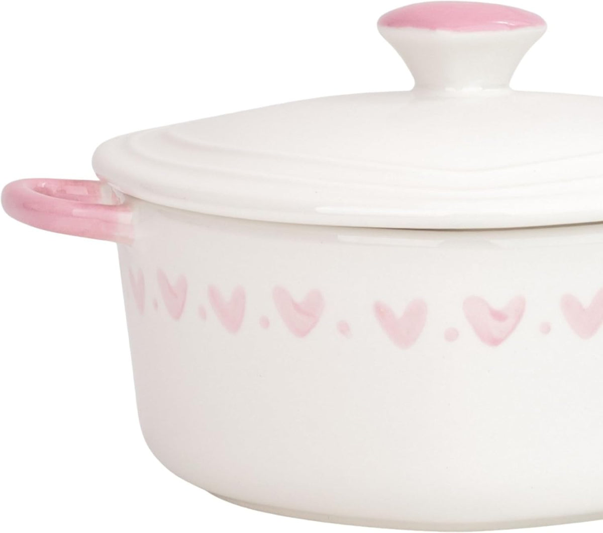 Heart Mini Cocotte Lidded Ramekins, Set of 2, Ceramic Souffle & Baking Dishes, Mini Dutch Oven (Pink Hearts)