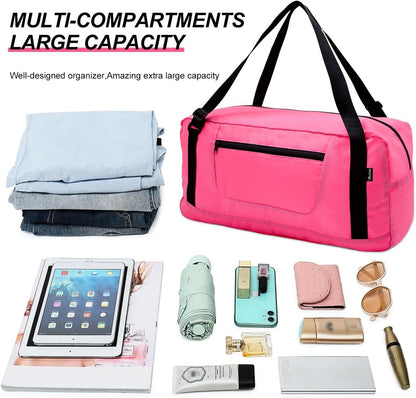 Foldable Travel Duffel Bag For Women & Men Luggage Great for Gym - pink