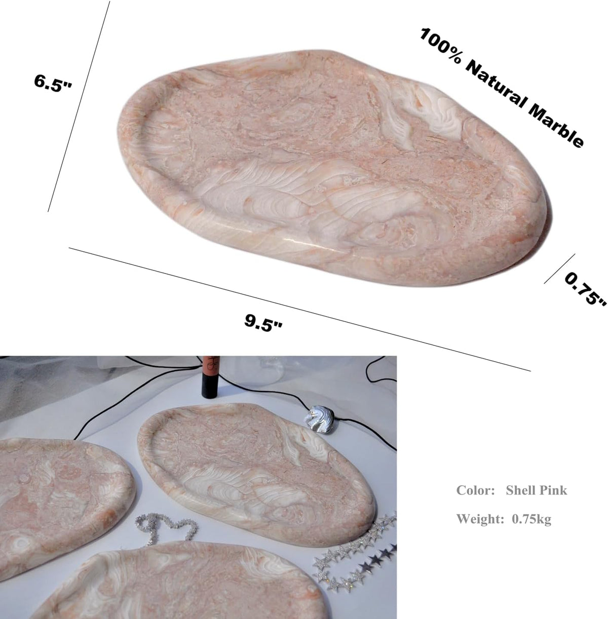 Natural Marble Cloud Shape Vanity Tray Luxury Home Decor (Pink)