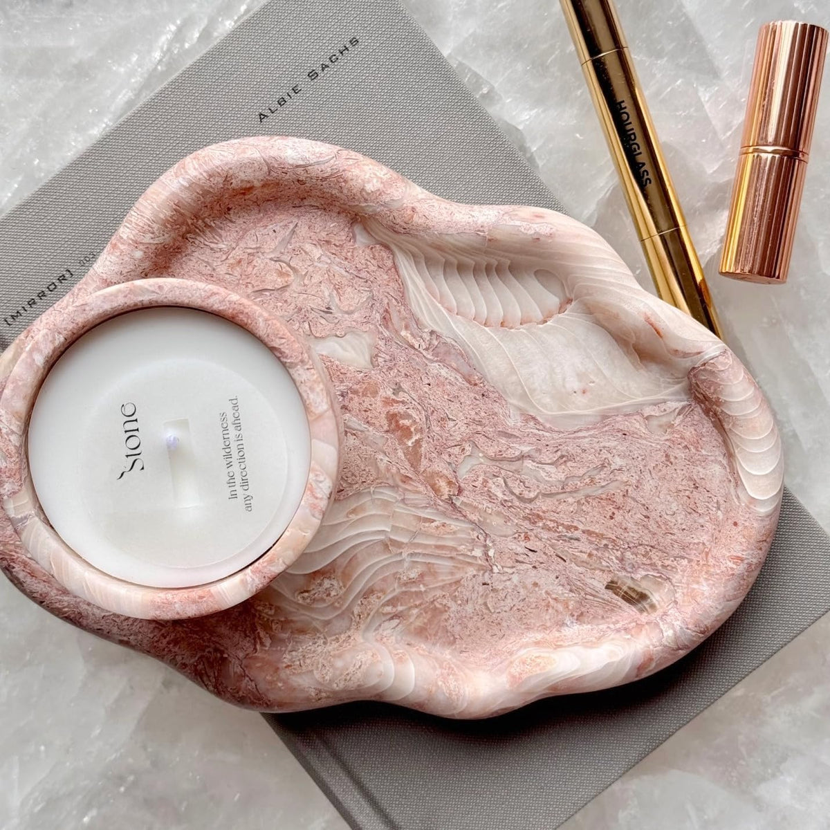 Natural Marble Cloud Shape Vanity Tray Luxury Home Decor (Pink)
