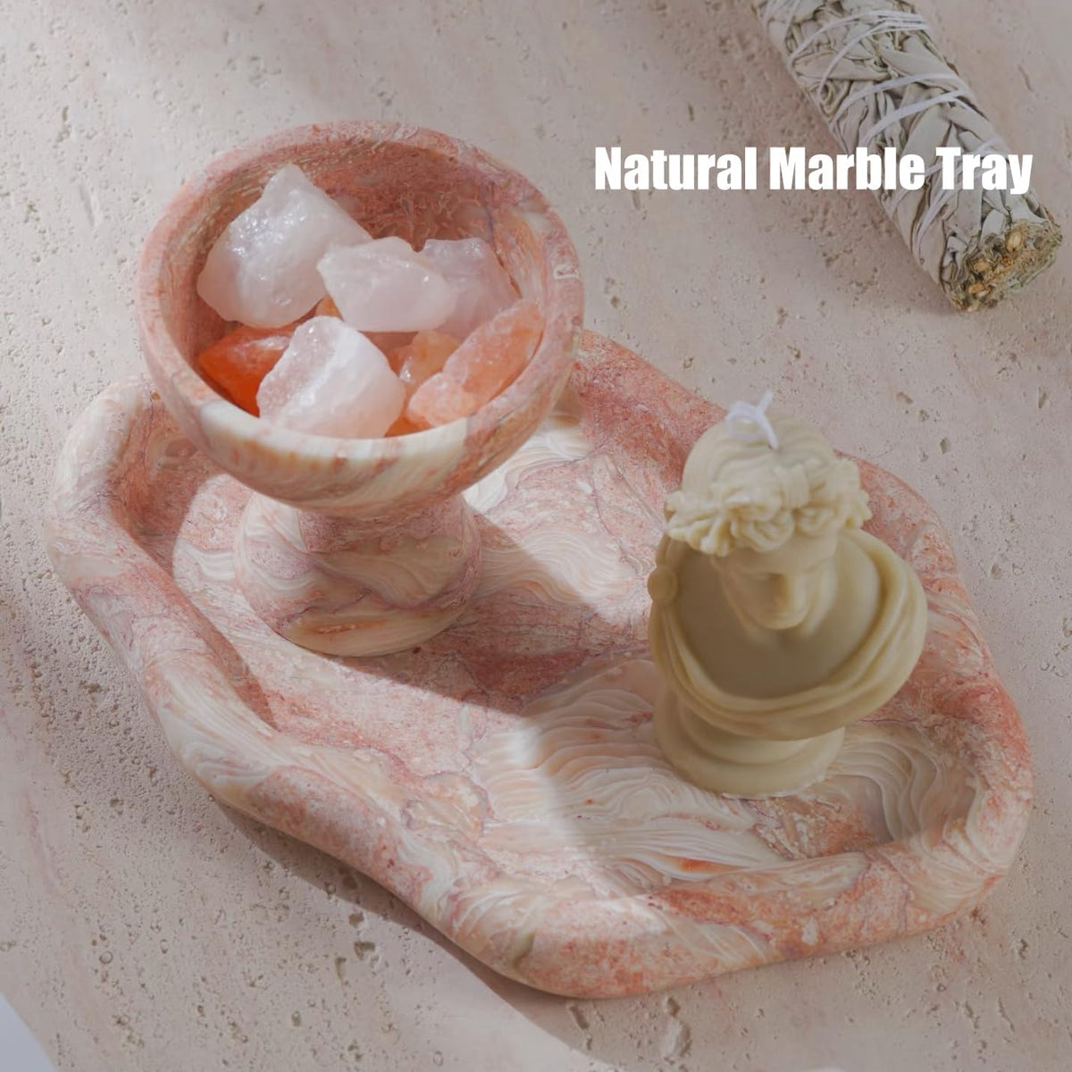 Natural Marble Cloud Shape Vanity Tray Luxury Home Decor (Pink)