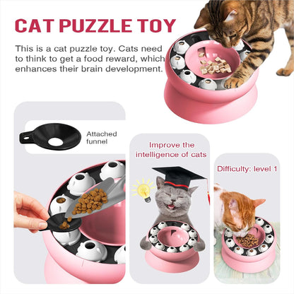 Interactive Cat Puzzle Feeder, Cat Puzzle Toy Treat Dispenser Kitten, Enrichment Toys for Indoor Cats, Slow Feeder Treat Puzzle Toy Cats Stimulation Toys (Pink)