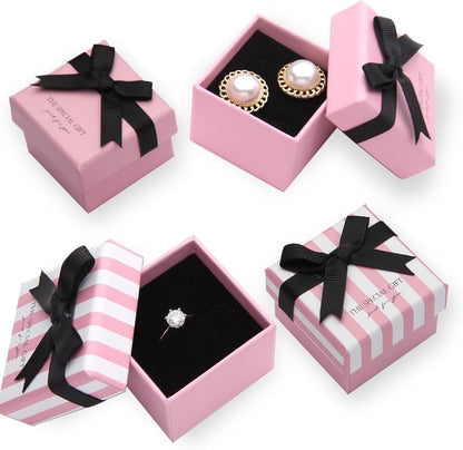 24 Pcs Jewelry Gift Boxes Cardboard Jewelry Boxes Packaging Pink Square Gift Box for Ring Badge Brooch Earring Display (pink with white stripes)