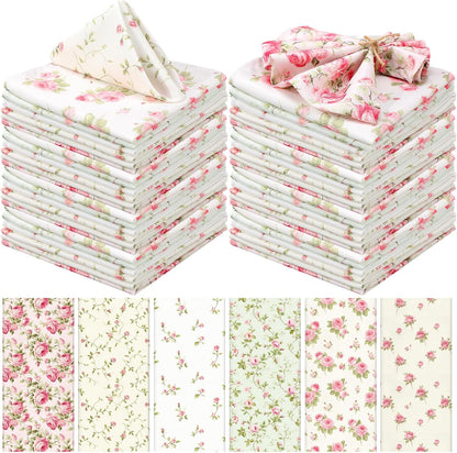 12 Pcs Floral Cloth Napkins 6 Patterns Washable Dinner Tea Party Napkins Reusable Plant Flowers Square Napkin Cotton Towel Decorative for Summer Wildflower Party(Pink Rose)