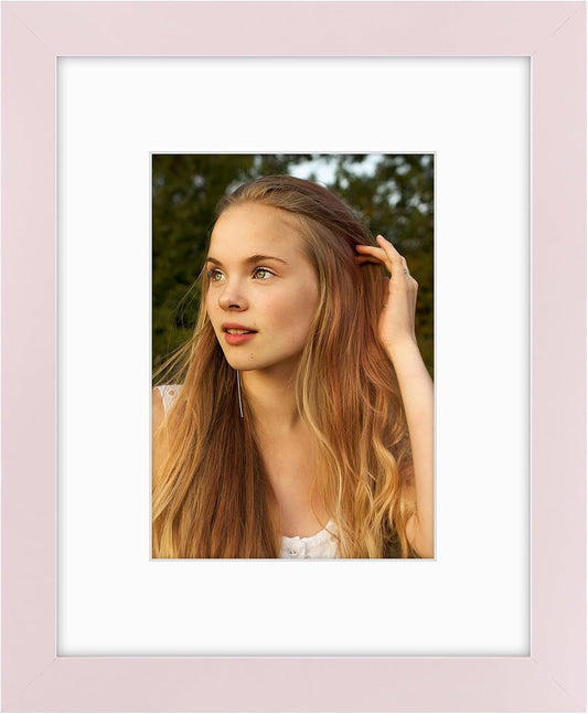 8x10 Frame with Mat for 5x7, Real Glass, Pink