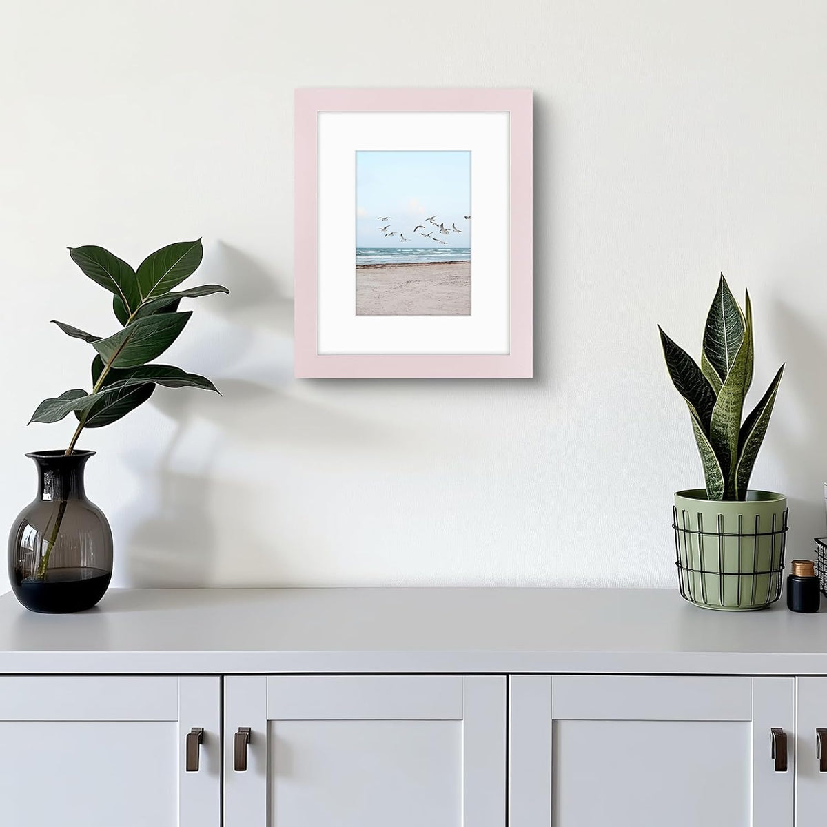 8x10 Frame with Mat for 5x7, Real Glass, Pink