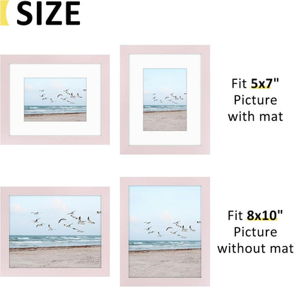 8x10 Frame with Mat for 5x7, Real Glass, Pink