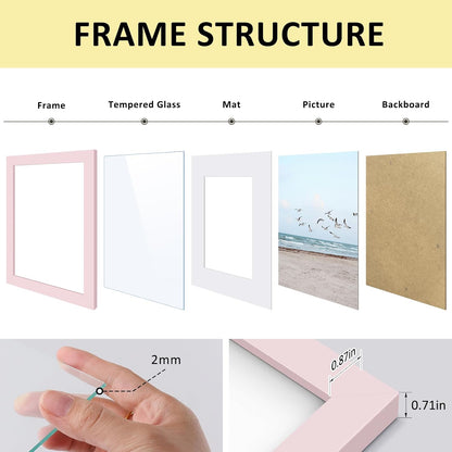 8x10 Frame with Mat for 5x7, Real Glass, Pink