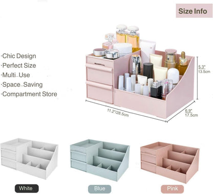 Makeup Organizer for Vanity— Bathroom Countertop Cosmetics Organizer with Drawers for Lipstick, Brushes, Lotions, Eyeshadow, Nail Polish and Jewelry (Pink)