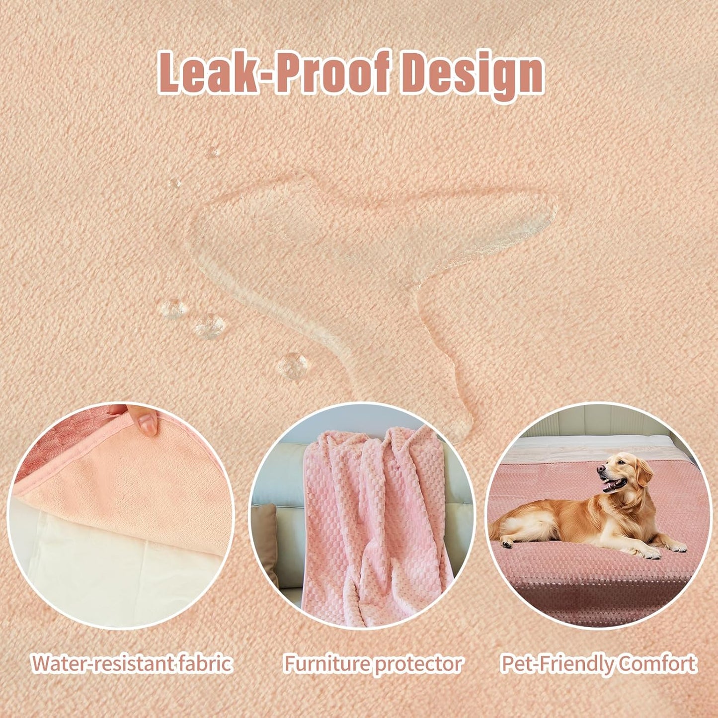 Ahinahwap Water Resistant Blanket for Bed Couch Sofa, 60"x80" Reversible & Washable Microfiber Blanket, Queen Size Waterproof Throw, Pet Friendly & Leakproof (Peachy Pink/Peach Cream)