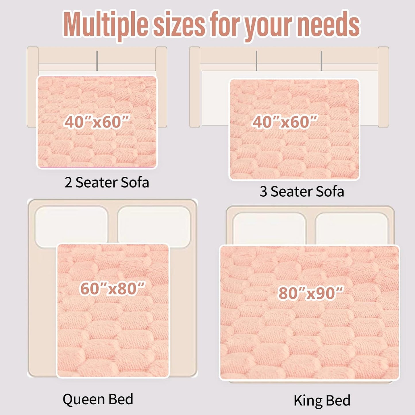 Ahinahwap Water Resistant Blanket for Bed Couch Sofa, 60"x80" Reversible & Washable Microfiber Blanket, Queen Size Waterproof Throw, Pet Friendly & Leakproof (Peachy Pink/Peach Cream)