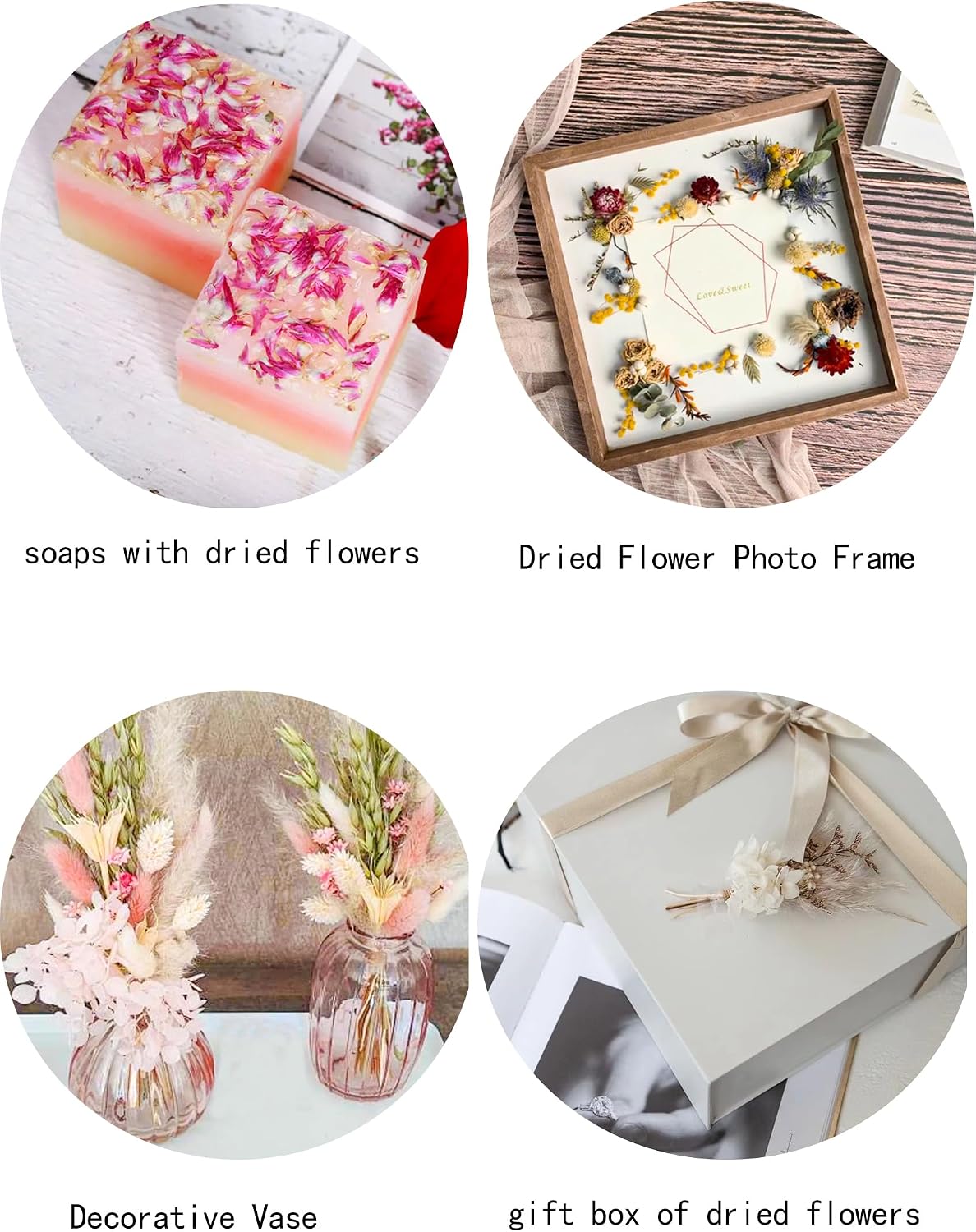 DIY Natural Dried Flower Set for Vase, Bulk Boho Dried Flowers with Stems,Fall Decor, Mini Flower Arrangements.(Pink)