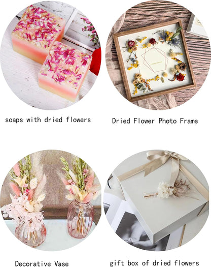 DIY Natural Dried Flower Set for Vase, Bulk Boho Dried Flowers with Stems,Fall Decor, Mini Flower Arrangements.(Pink)