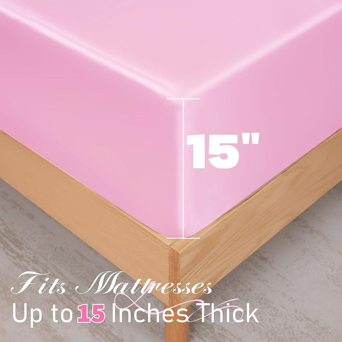 3 Pcs Satin Fitted Sheet Set Queen Pink 15 Inch Deep Pocket