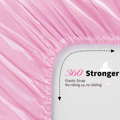 3 Pcs Satin Fitted Sheet Set Queen Pink 15 Inch Deep Pocket