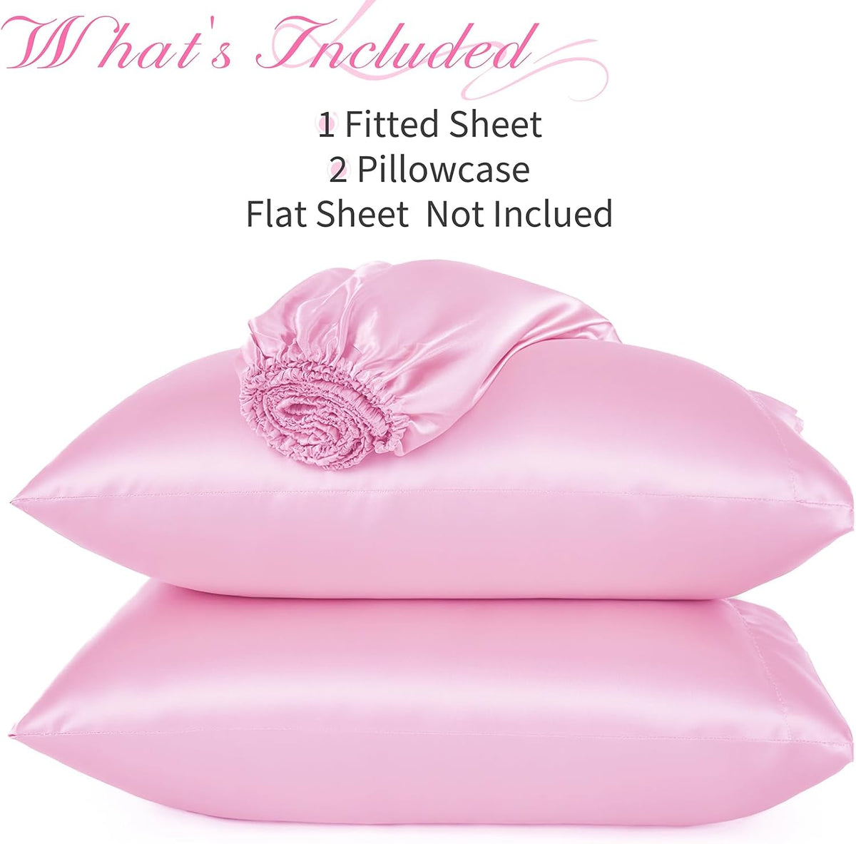 3 Pcs Satin Fitted Sheet Set Queen Pink 15 Inch Deep Pocket