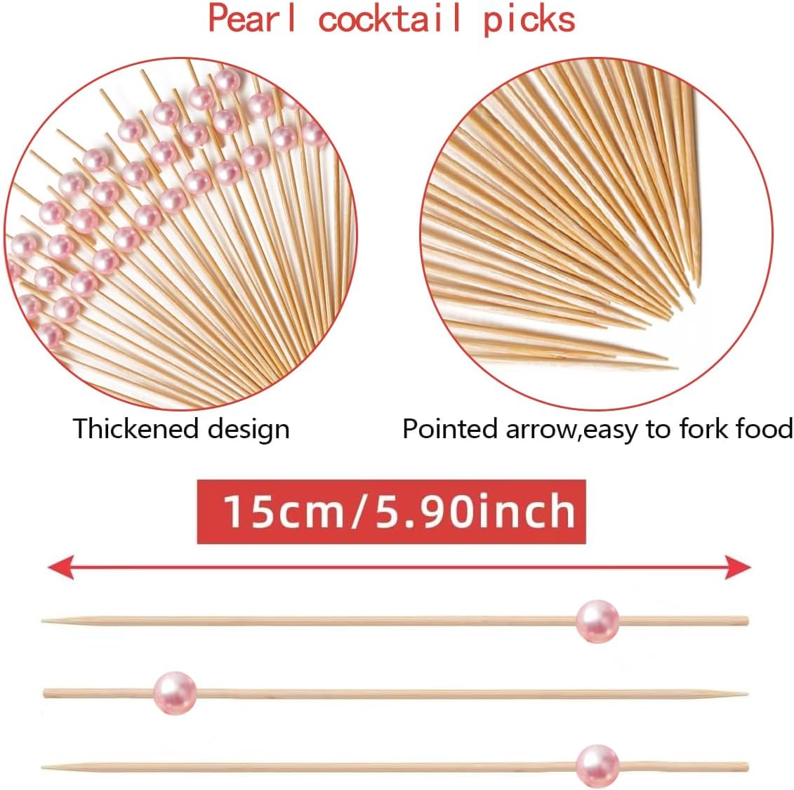 120 pcs 5.9in long Pearl Cocktail Picks,Pink Ball Food Sticks Charcuterie Boards Accessories,Bamboo Skewers for Appetizers Drinks Fruit.